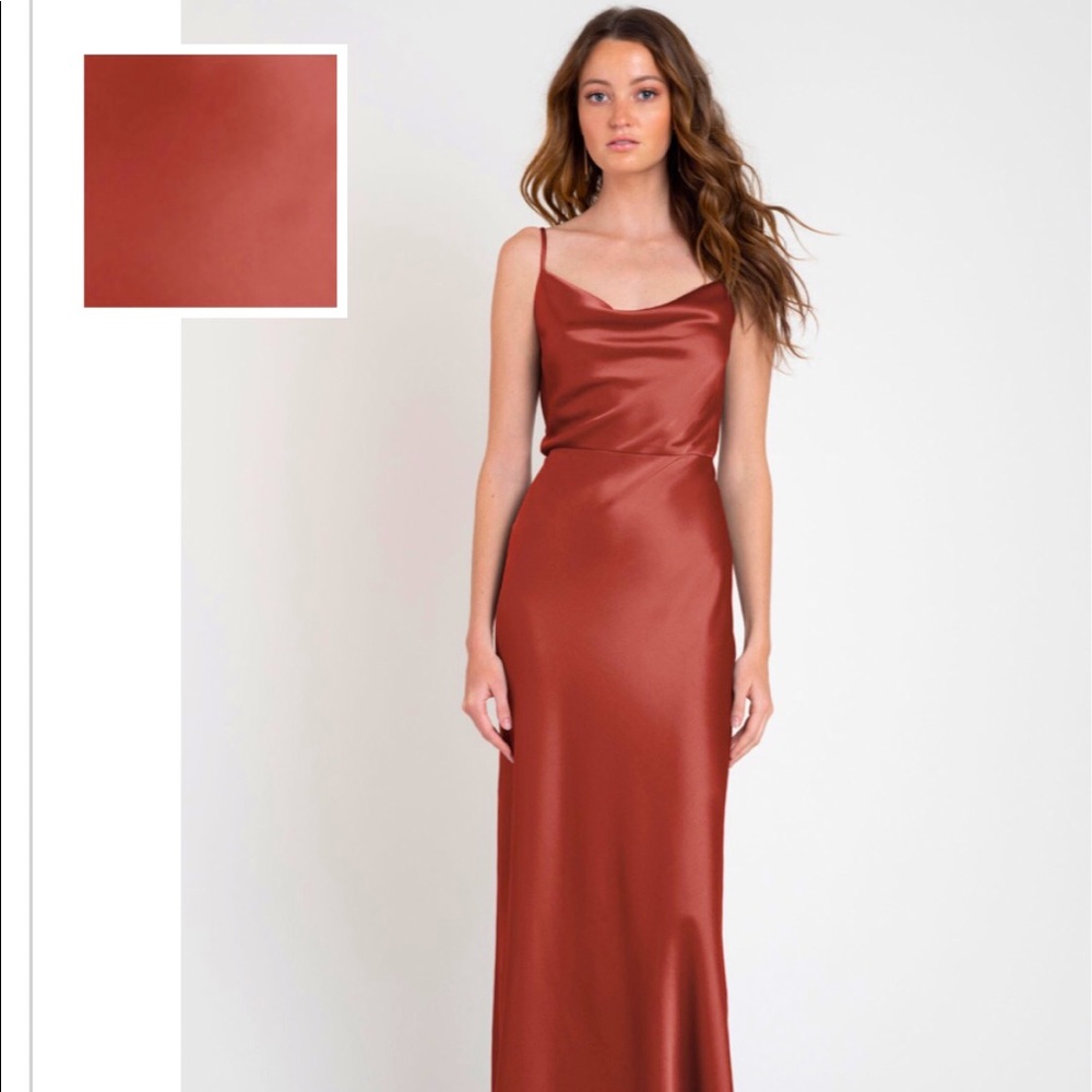 Brand New with tags beautiful Jimmy Yoo satin dress,”Rust color size 12